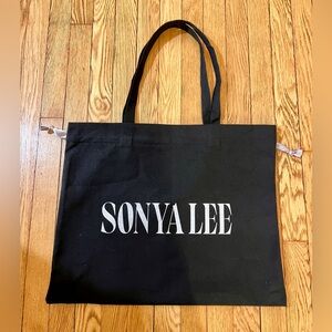 Sonya Lee Black Canvas Tote Bag w Gray Bow Accents